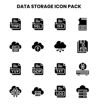 Data Storage Glyph UI Icons Pack Stock Illustration