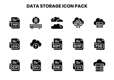 Data Storage Glyph Vector Icons Pack Stock Illustration