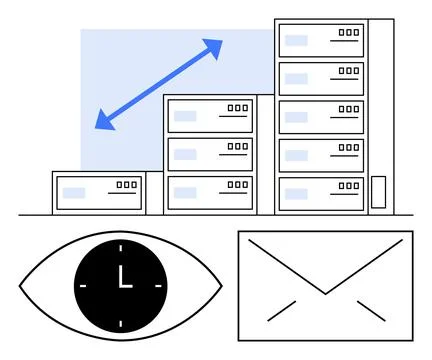 Data storage growth with time, visibility, and communication in focus Stock Illustration