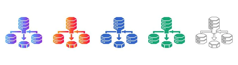 Data Storage Hierarchy and Server Cluster Icons イラスト素材