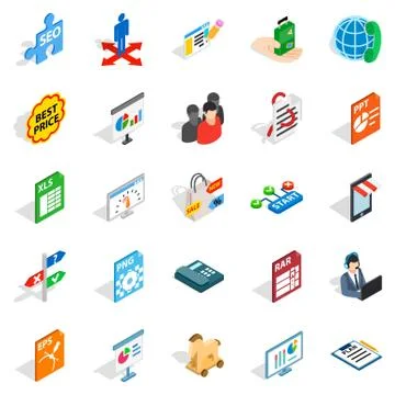 Data storage icons set, isometric style Illustrazione stock