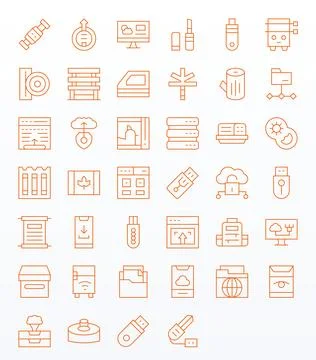 Data Storage including 40 64x64 Thin Line Vector Illustrations Illustrazione stock