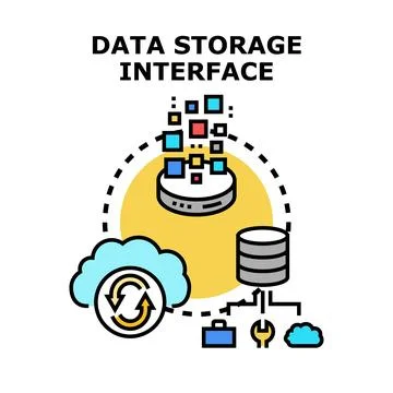 Data storage interface connecting cloud and database systems Stock Illustration