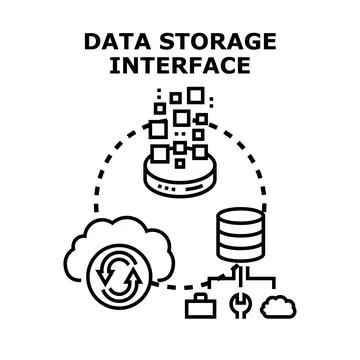 Data storage interface connecting cloud and database systems Stockillustratie