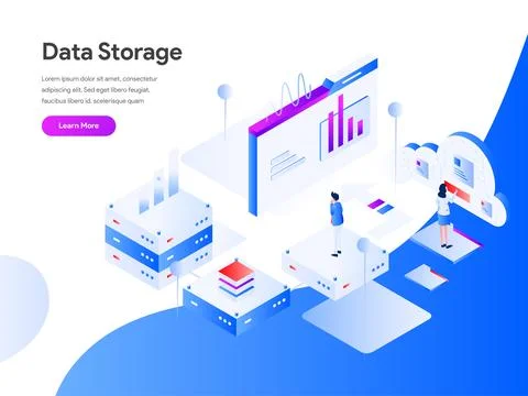 Data Storage Isometric web banner 스톡 일러스트
