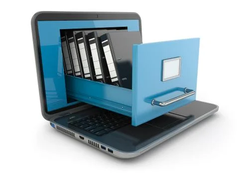 Data storage. laptop and file cabinet with ring binders. Stock Illustration