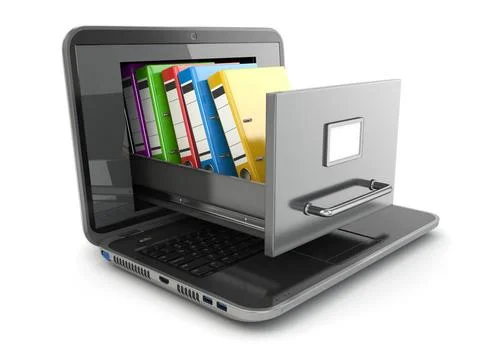 Data storage. Laptop and file cabinet with ring binders. Data storage. Lap... Stock Photos