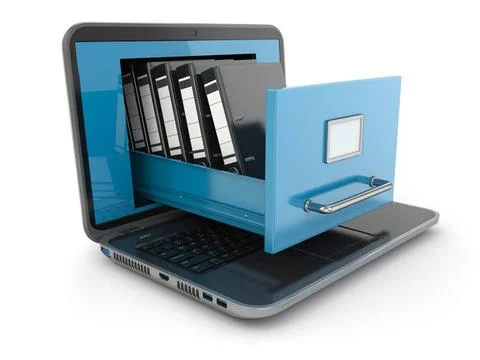 Data storage. Laptop and file cabinet with ring binders. Data storage. Lap... Stock Photos