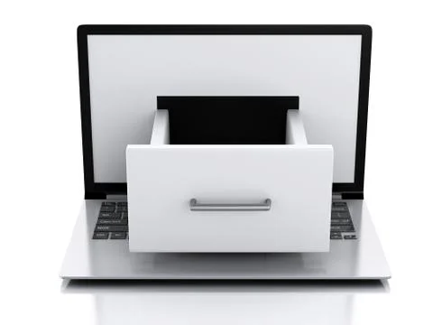 Data storage. Laptop with File cabinet. 스톡 일러스트
