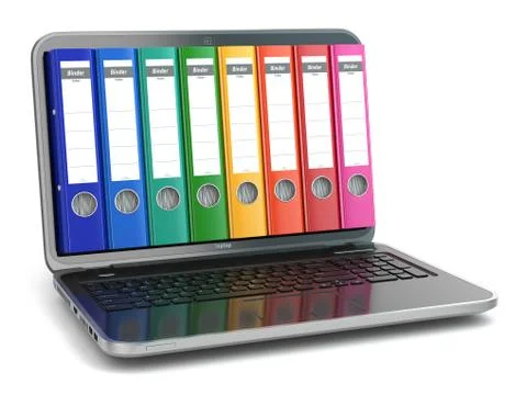 Data storage. laptop  with file ring binders. Stock-Illustration