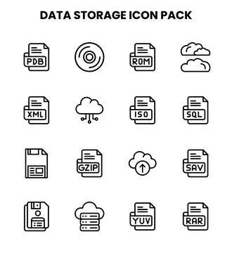 Data Storage Line Bundle Icons Pack Stock Illustration