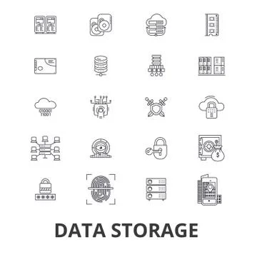 Data storage line icons. Editable strokes. Flat design vector illustration sy Stock Illustration