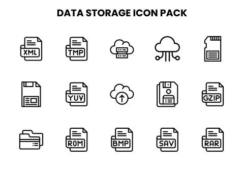 Data Storage Line Icons Pack Stock Illustration