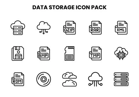 Data Storage Line Icons Pack Stock Illustration