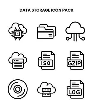 Data Storage Line Icons Pack Stock Illustration