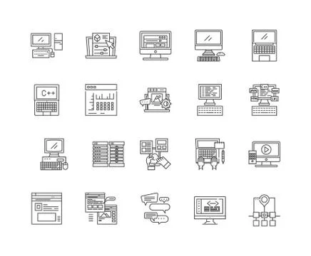 Data storage line icons, signs, vector set, outline illustration concept Illustrazione stock