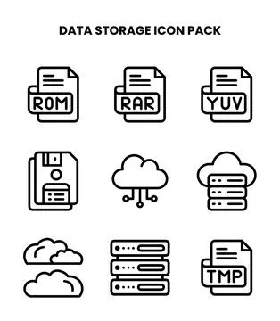 Data Storage Line Set Icons Pack Stock Illustration