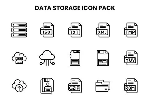 Data Storage Line UI Icons Pack Stock Illustration