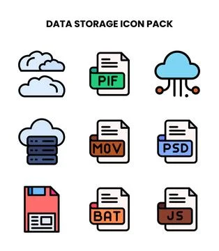 Data Storage Lineal Color Graphics Icons Pack Illustrazione stock