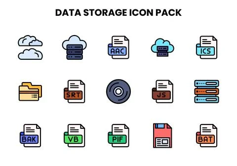 Data Storage Lineal Color Graphics Icons Pack 库存插图