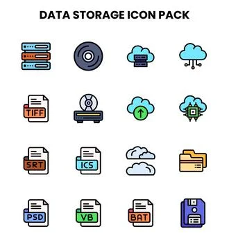 Data Storage Lineal Color Graphics Icons Pack Stock Illustration