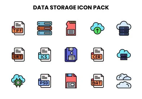 Data Storage Lineal Color Scalable Icons Pack Illustrazione stock