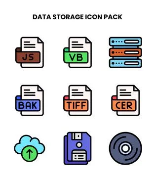 Data Storage Lineal Color Set Icons Pack Stock Illustration