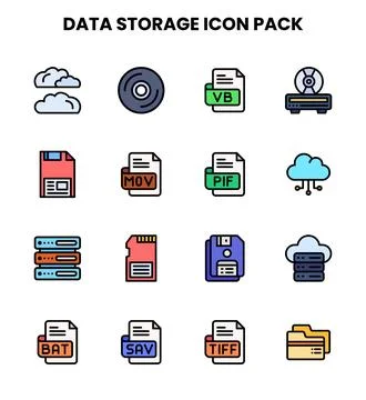 Data Storage Lineal Color UI Icons Pack Stock Illustration