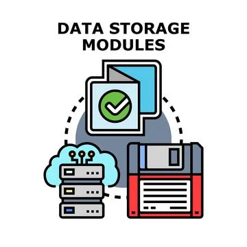 Data storage modules concept with cloud server and diskette Stock Illustration