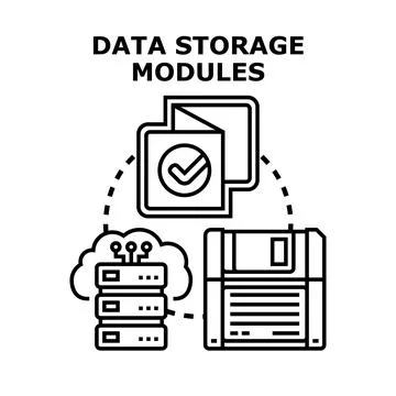Data storage modules concept with cloud server and diskette Stock Illustration