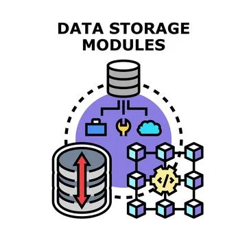 Data storage modules concept with distributed database network Ilustração Stock