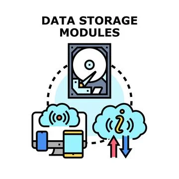 Data storage modules connecting various digital devices Stock-Illustration