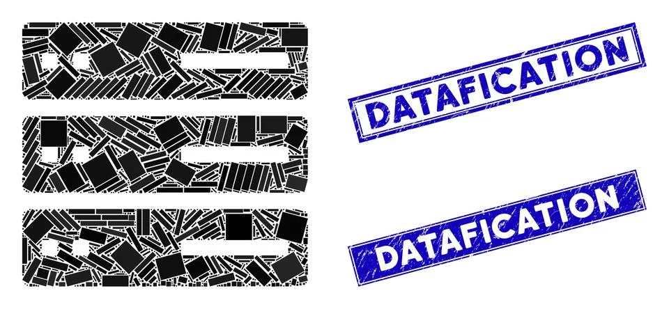Data Storage Mosaic and Scratched Rectangle Datafication Seals 스톡 일러스트