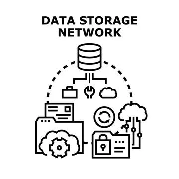 Data storage network architecture connecting cloud and database Stock Illustration