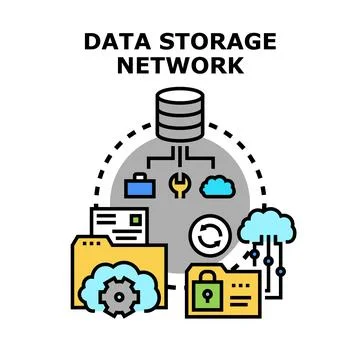 Data storage network architecture connecting cloud and database Stock Illustration