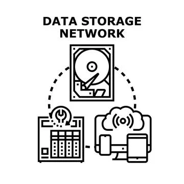 Data storage network concept connecting devices and hardware Stock Illustration