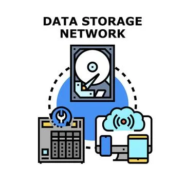 Data storage network concept connecting devices and hardware イラスト素材
