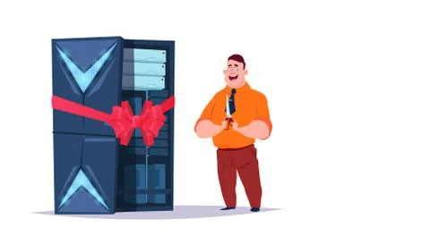 Data storage open center with hosting servers and staff. Full construction Stock Illustration