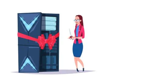 Data storage open center with hosting servers and staff. New computer technology Stock Illustration