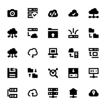 Data Storage, Server and Transfer Icons Set Stock Illustration