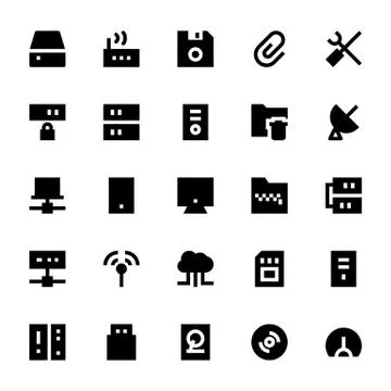 Data Storage, Server and Transfer Icons Stock Illustration