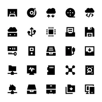 Data Storage, Server and Transfer Icons Set Stock Illustration