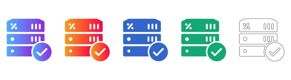 Data Storage Server Checkmark Icon Set Stock Illustration