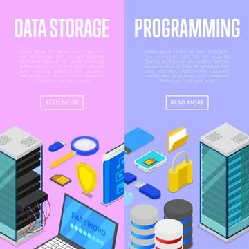 Data storage service and programing posters 库存插图