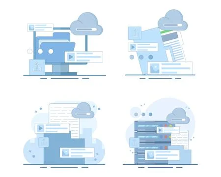 Data storage set illustrating cloud computing, uploaded documents イラスト素材