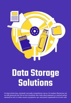 Data storage solutions poster flat silhouette vector template Stock Illustration