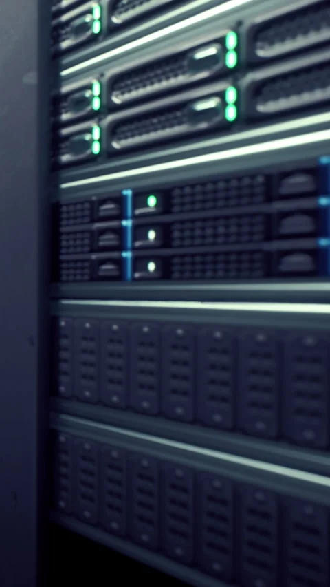 Data storage systems in an office setting with several server units Stock Footage 338373229