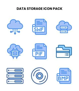 Data Storage Two Colour Design Icons Pack 스톡 일러스트