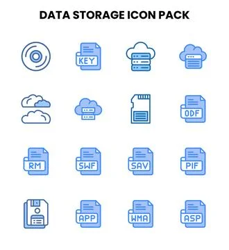 Data Storage Two Colour Set Icons Pack Stock Illustration