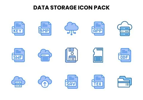 Data Storage Two Colour UI Icons Pack Stock Illustration